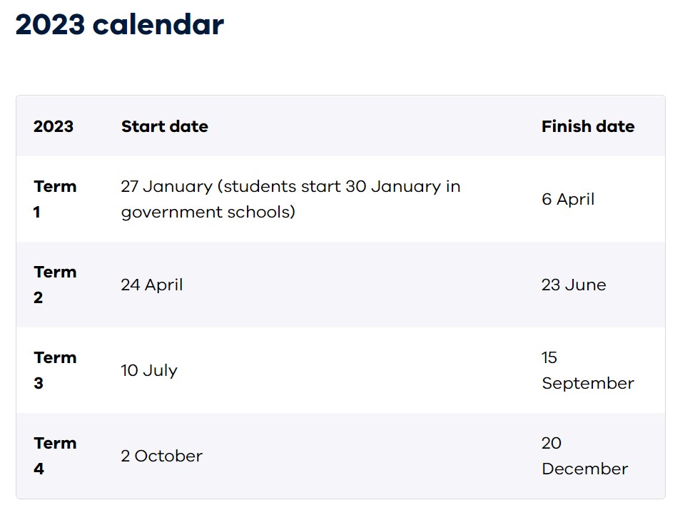 2023 Calendar of Term Dates
